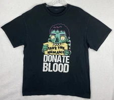 One Blood T-Shirt Mens 42" Chest  Black Save The Humans Donate Blood Zombie READ