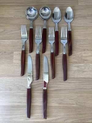 Vintage Housley Besteckset Edelstahl Sheffield 10 Teile Holzgriffe