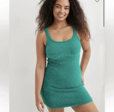 NWT Aerie Fuzzy Mini Dress Size XL Tank Dress Green Sexy Snug fit