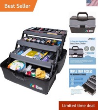 3-Tray Art Supply Organizer Box Portable Plastic Craft Storage Case with Divi...
