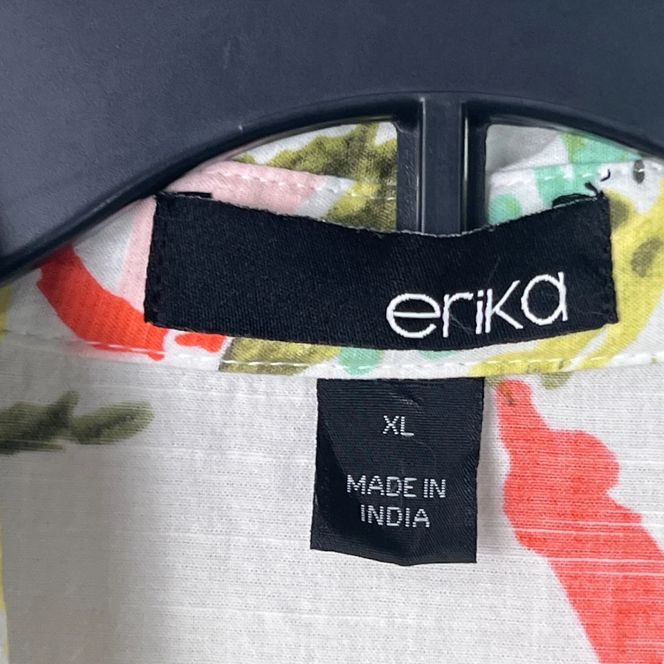 Erika Top Womens XL Floral Print Shirt Button UP Short Sleeve Tie Waist Collared - Image 4 of 4