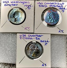 U.S. Quarter Set 3 Beautiful Rainbow Toned 1989-D 1999-P 2024-P