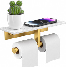 Toilet Paper Holder with Marble Shelf, Toilet Paper Roll Holder Wall Mounted, To