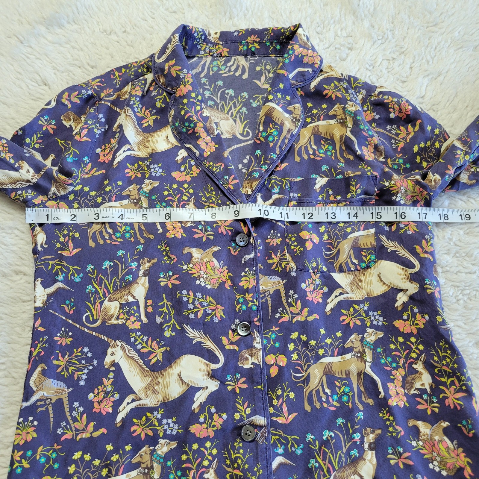 J.Crew x Drake's London Midnight Unicorn 100% Silk Pajama Style Top Size 0-2?