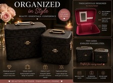 Coach Black Signature Makeup Case with Zipper and Built-In Mirror