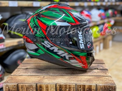SMK TYPHOON RIVAL GL283 MOTORRADHELM - SCHWARZ GRÜN ROT - GRATIS DUNKLES VISIER
