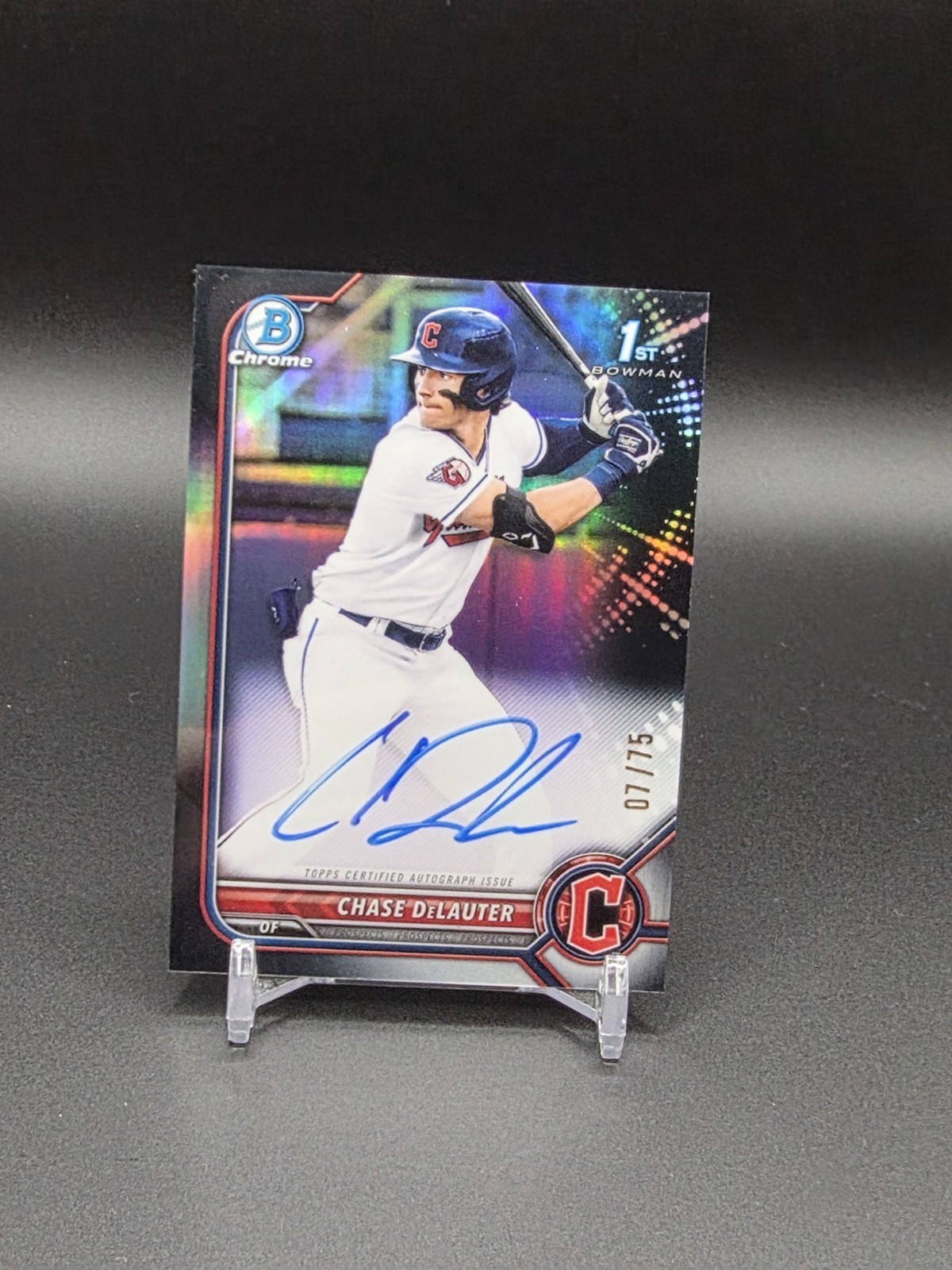 CHASE DELAUTER 2022 1st Bowman Draft Chrome Black Refractor /75 Auto Guardians