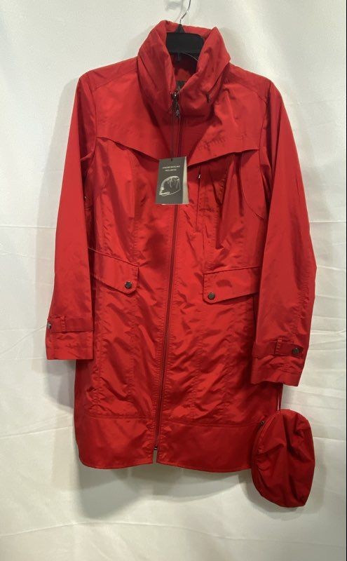 Cole Haan Women's Red Full Zip Long Windbreaker Trench Hooded Jacket NWT Sz L