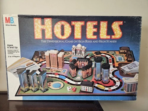 Vintage 1987 HOTELS Board Game Milton Bradley Real Estate Game - 99% Complete