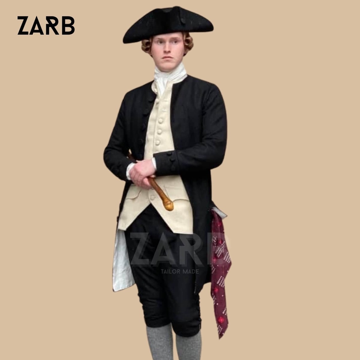 イギリス製 サバイバルスーツ上下セット　MADE　IN　UK 18th Century Colonial Black Wool Tailcoat Men's Historical