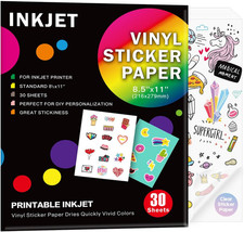 30 Sheets Premium Printable Clear Vinyl Sticker Paper for Inkjet Printers 8.5X11