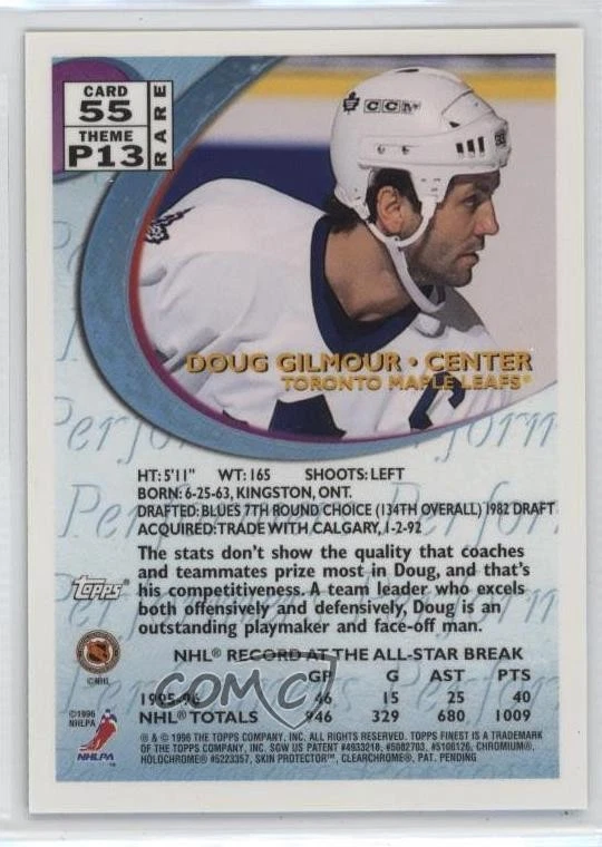 1995-96 Topps Finest Doug Gilmour #55 HOF - Image 2 of 2