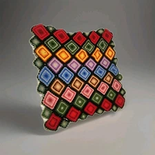 Vintage Handmade Crochet Granny Square Afghan 37x37 Lapghan Baby Blanket Boho