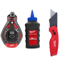 100 Ft. Bold Line Chalk Reel Kit with Blue Chalk and FASTBACK Compact Folding Ut