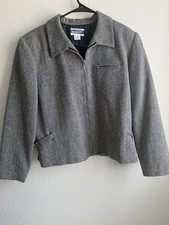 Pendleton Knockabouts Women's Gray Herringbone Wool Zip Jacket Lined Pockets 14