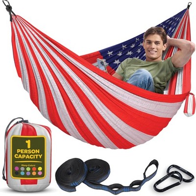 Medium American Flag Hammock Compact Lightweight Easy Setup for Camping Relax...
