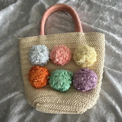 Target Raffia Design Pom Pom Bags Little Girls EASTER Small With Double Handles