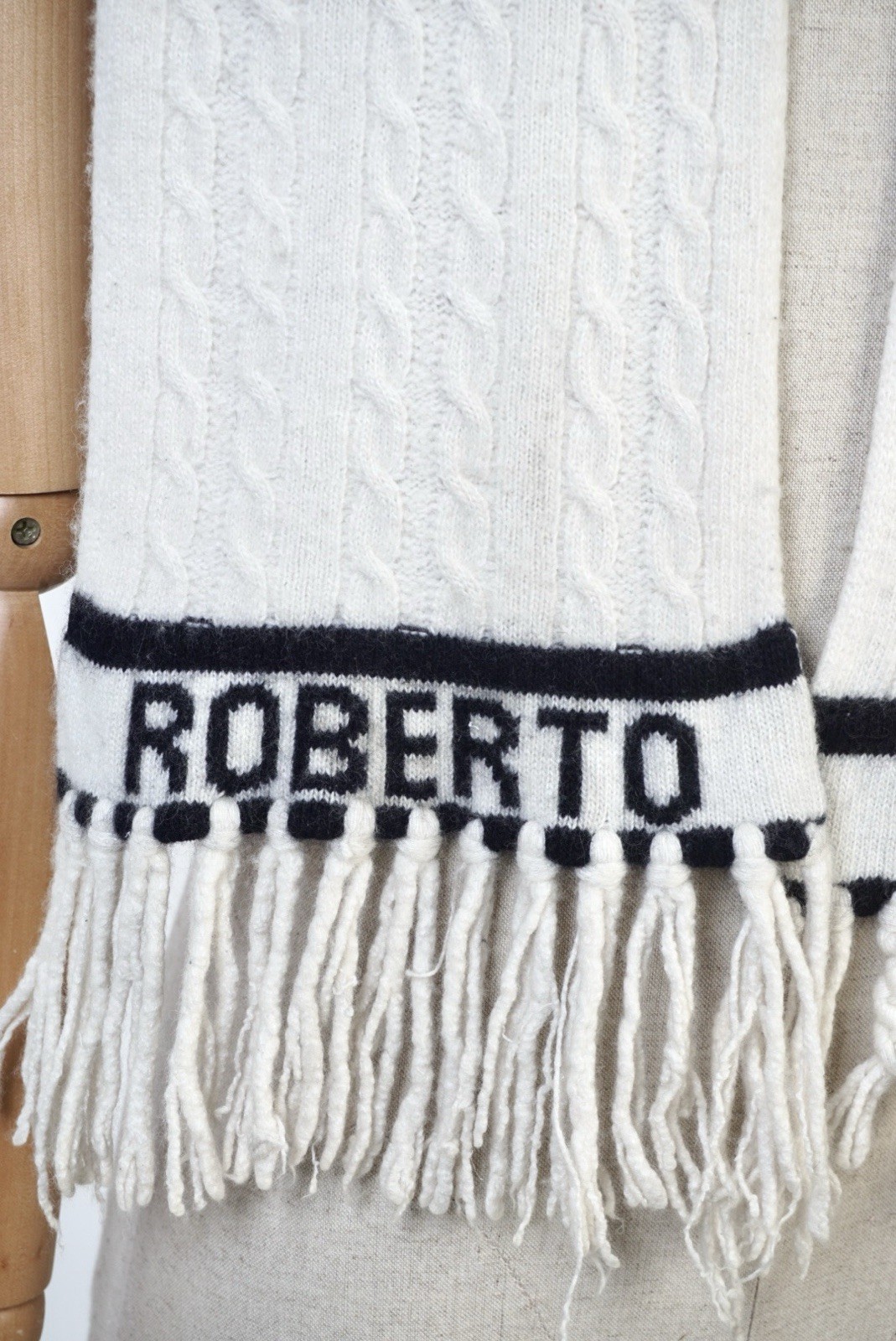 Roberto Cavalli Devils Cable-Knit Wool Scarf Ivor… - image 2