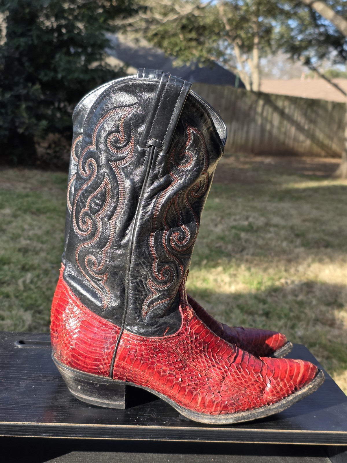 Tony Lama Vintage Ruby Red Natural Python Western… - image 4