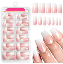 AddFavor 120pcs Ombre Press on Nails Medium Coffin - Pink White Gradient Fake Na