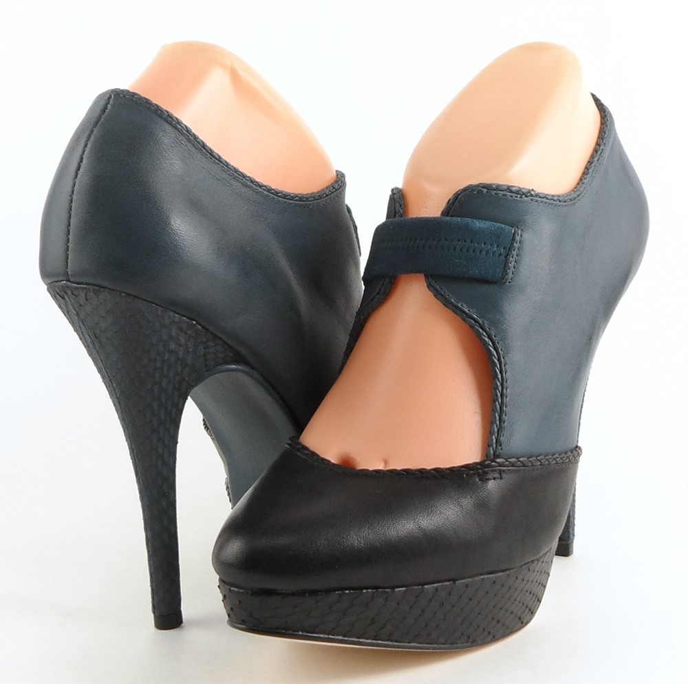 $238 ELLA MOSS MELANIE Black Blue Leather Designer Platform Pumps 7