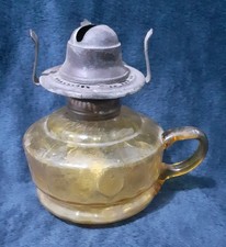 Antique Finger Oil Lamp with Amber Glass & Brass Burner Made in Wick