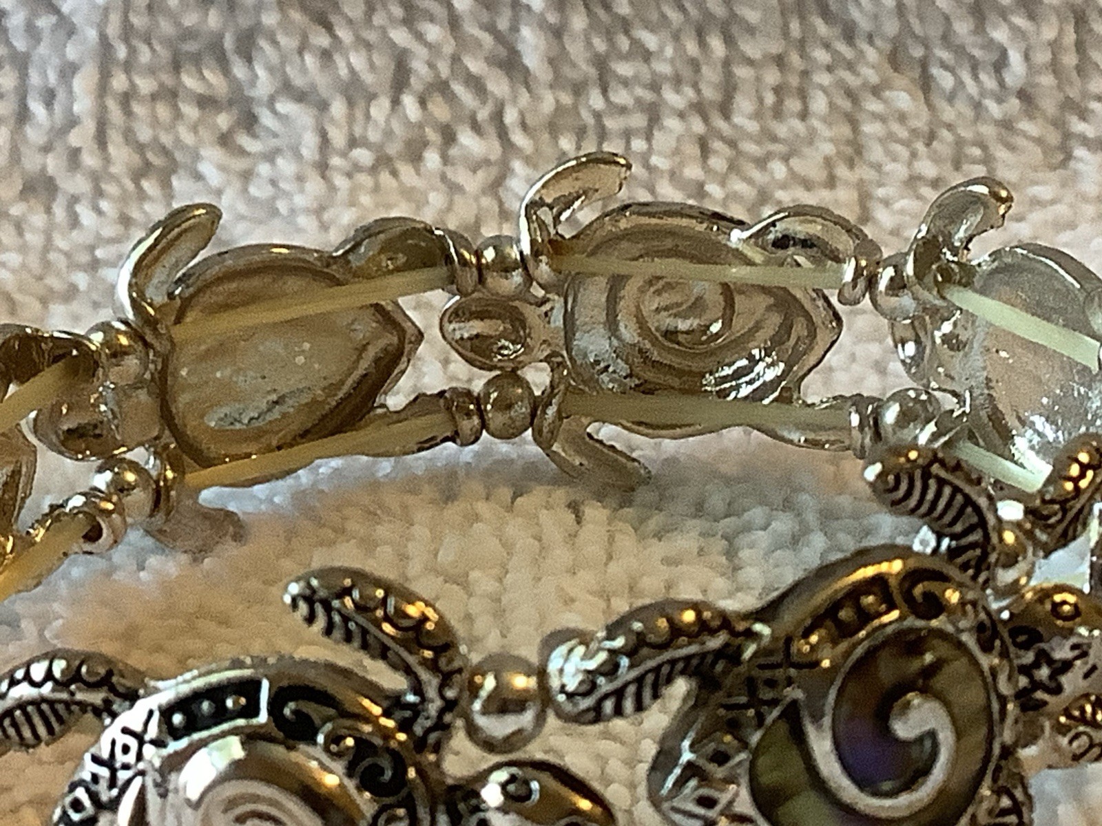 Turtle Abalone Shell Stretch Link Metal Trim Brac… - image 8