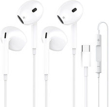 2 Pack USB C Headphones,Type C Earphones Wired for Iphone 16 Hifi Stereo Noise E