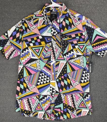 Massive Shirt Mens Small Abstract Colorful Short Sleeve Button Down Retro