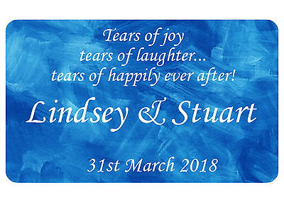 TEARS OF JOY  WEDDING STICKERS FOR TISSUE AND HANKIE PACKS CHOOSE YOUR COLOUR