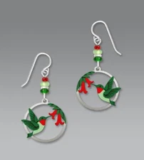 Sienna Sky Earrings Sterling Silver Hook Hummingbird and Flowers in Disc 1673