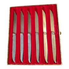 Vintage MCM 6 Steak Knives  Stainless Steel Made in Austria  Drawer Box  Velvet