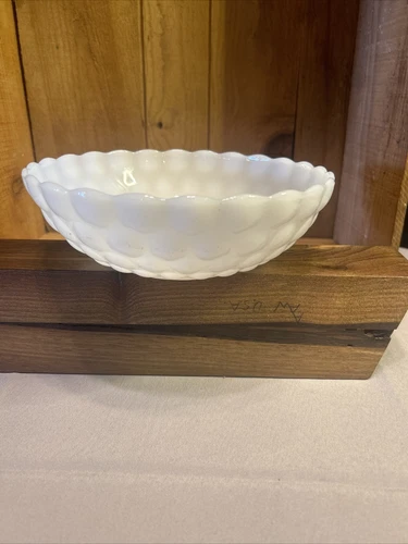Vintage Anchor Hocking Milk Glass Bubble Bowl With Scalloped Edge