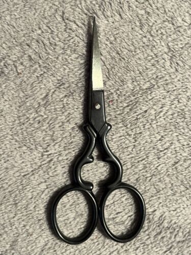 4 inch Embroidery Scissors with Leather Sleeve Italy Oxidized Black Vintage