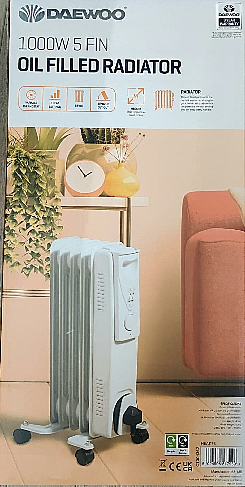Daewoo 5FIN/7FIN /9FIN/11FIN/1000W/1500W/2000W/2500W OIL FILLED RADIATOR  HEATER | eBay