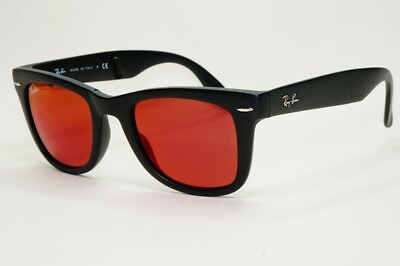 Ray-Ban Sunglasses Folding Wayfarer Black Matte Red Mirror RB 4105