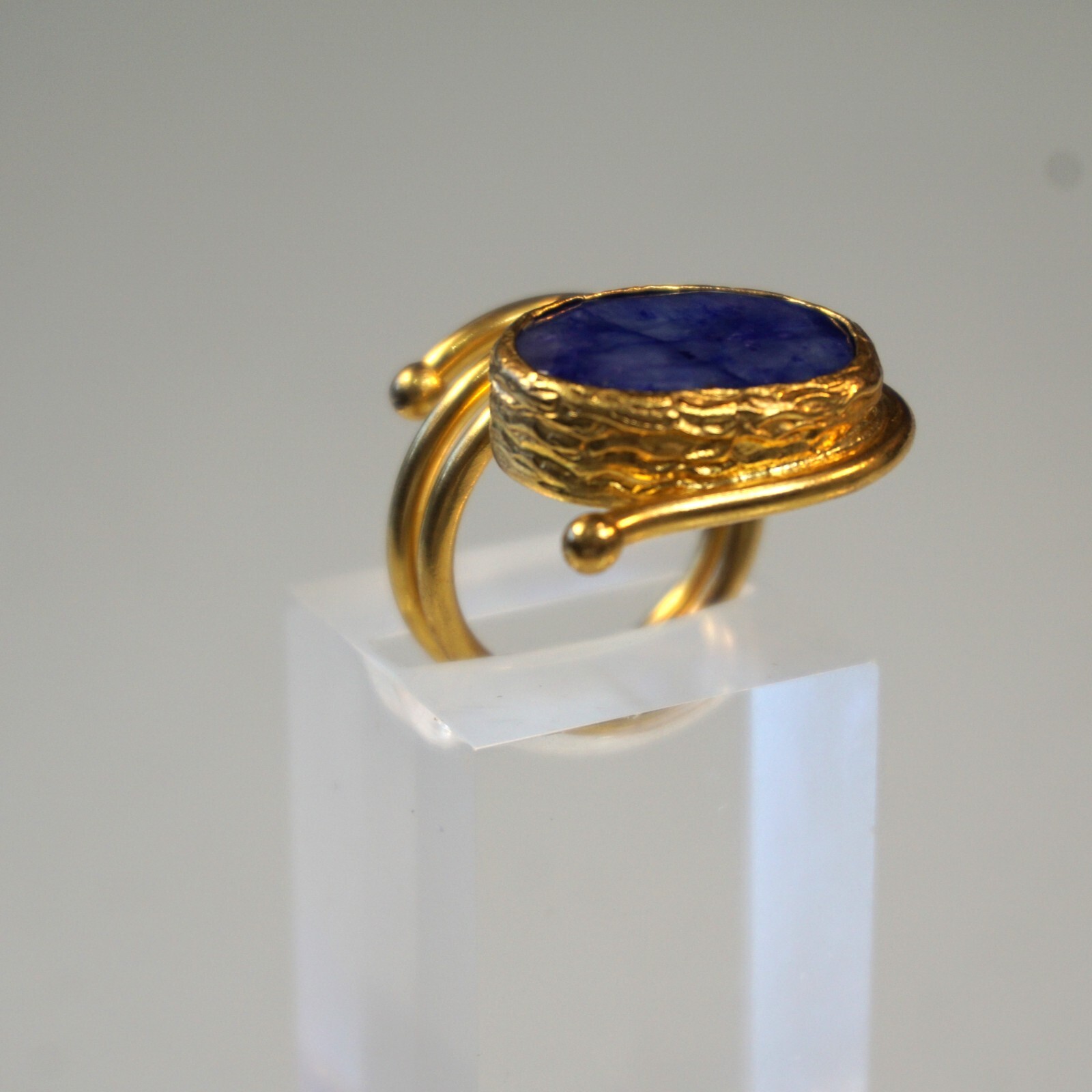 Statement Ring Open Loop Wrap With Blue Stone Inl… - image 9