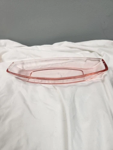 RARE Vintage Pink Depression Curved Rectangle Glass Candy Nuts Decoration Dish