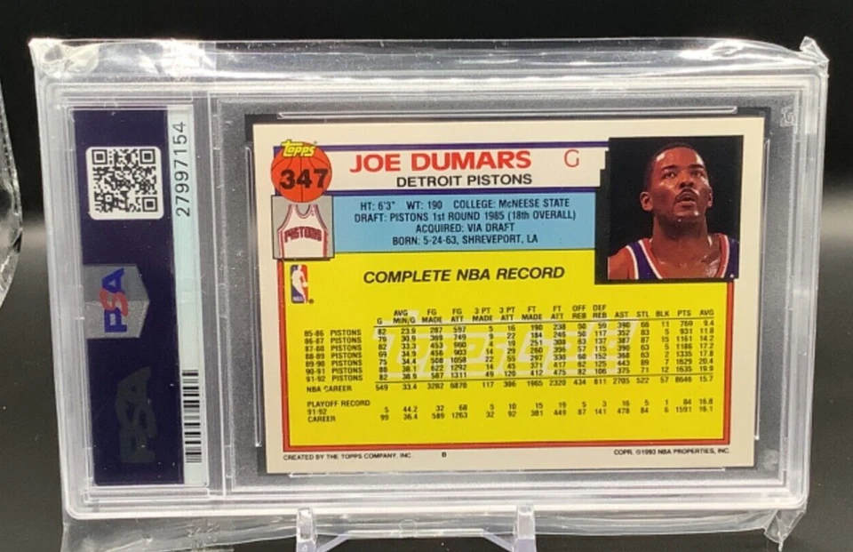 1992 Topps Gold #347 Joe Dumars PSA 9 Mint Detroit Pistons - Image 2 of 2