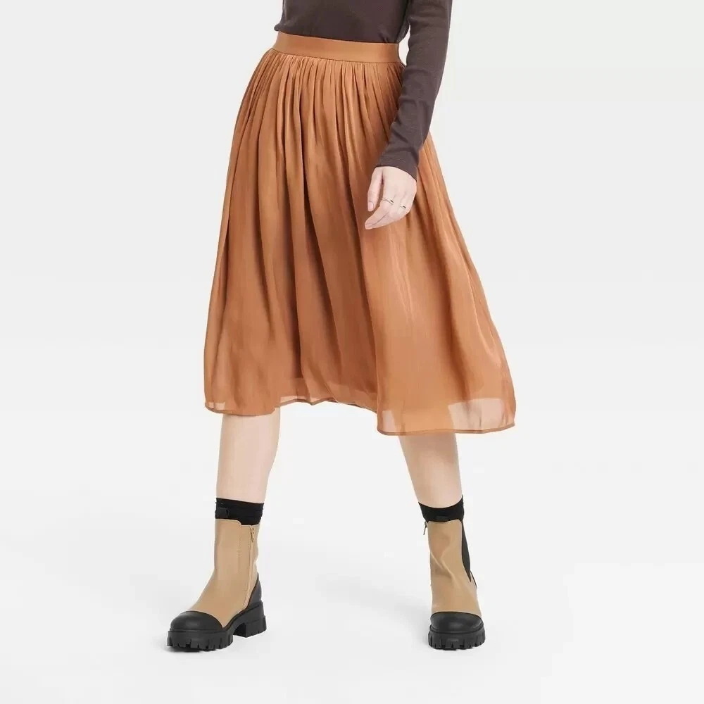 Women s Pleated Midi Skirt A New Day Bronze Small eBay