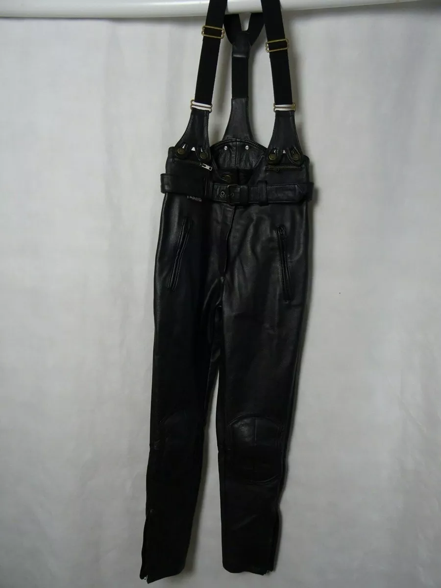 Women s Akito Black Leather Motorcycle Trousers with Braces W30