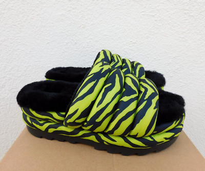 UGG KEY LIME MAXI TIGER PRINT SHEEPSKIN PLATFORM SLIDE SANDALS, US 8/ EUR 39 NEW