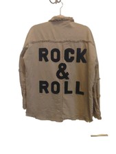 Elan Womens Oversized Rock And Roll Fringe Off Khaki Shirt Jacket Small Loose