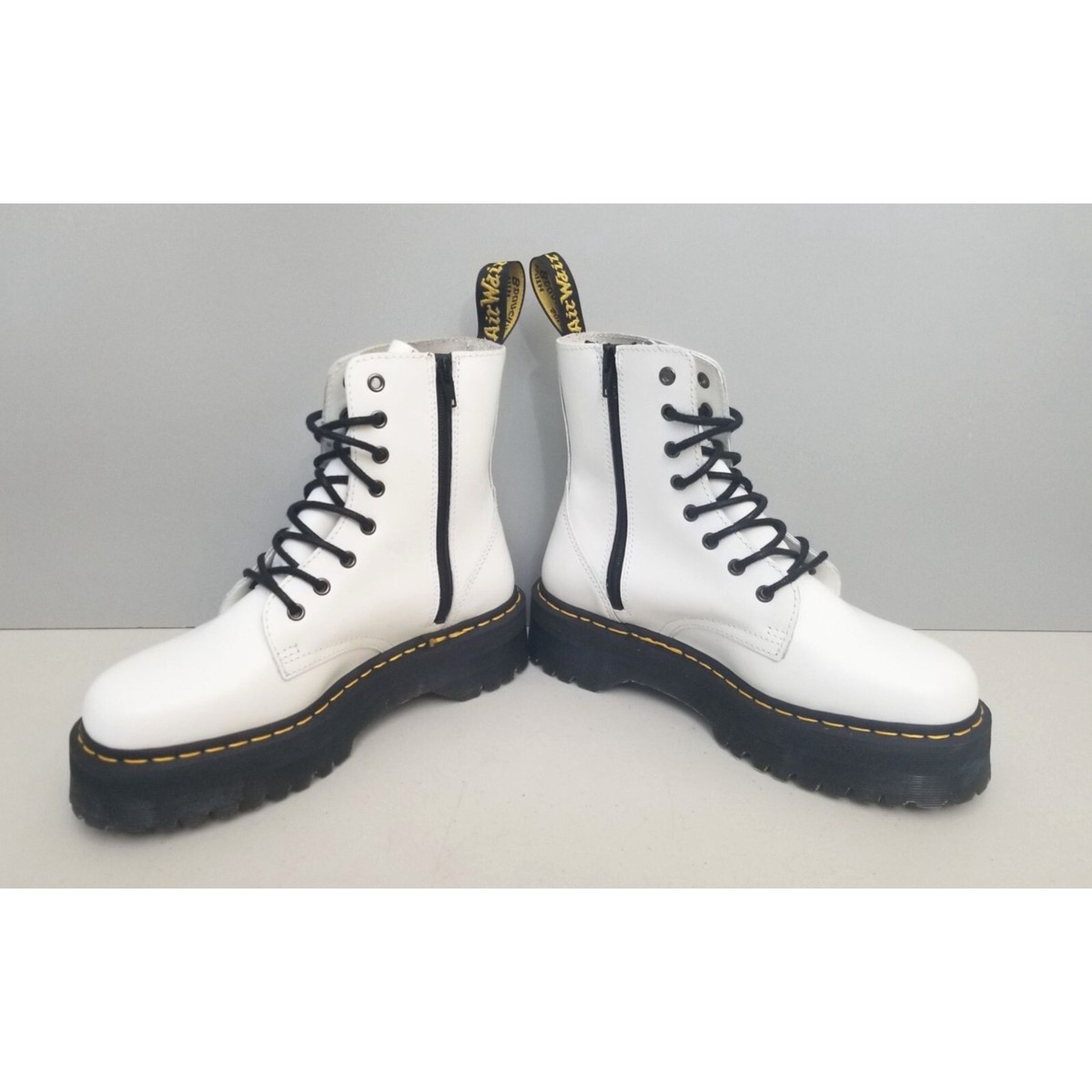 Dr. Martens Jadon Lace-Up Platform Boots in White Leather