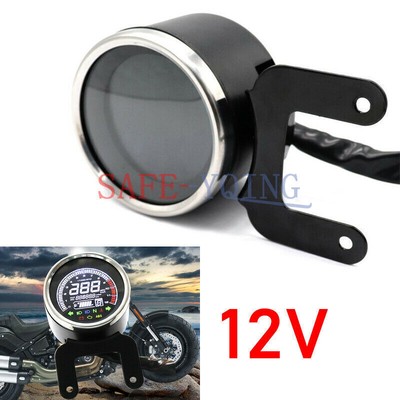 12V Motorcycle LCD Digital Odometer Speedometer Tachometer Fuel Gauge Cafe Racer