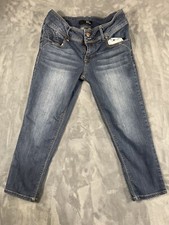 1822 Denim Jeans Kids Girls 6 Blue Dark Wash Double Button Whisker Faded