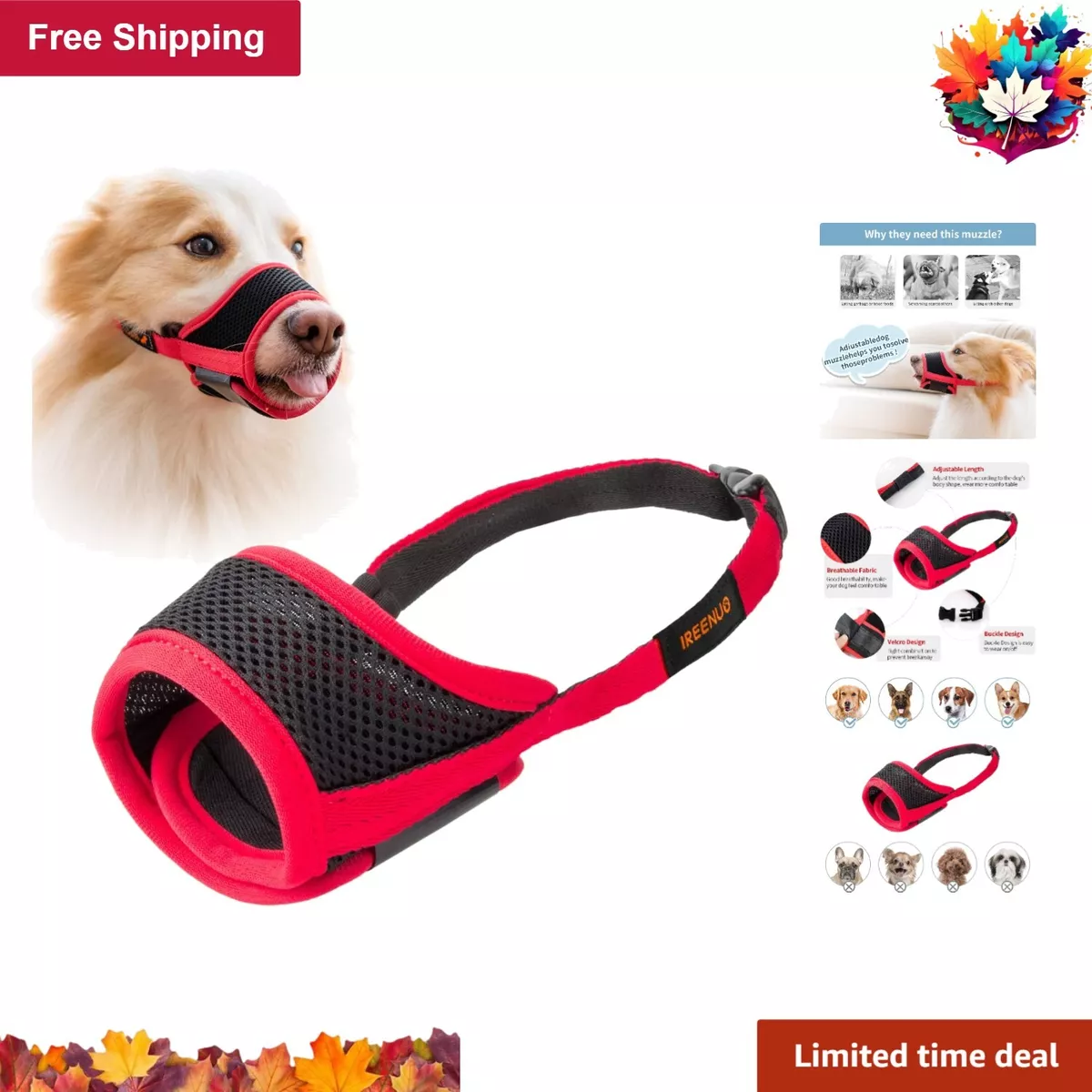 Humane Adjustable Mesh Dog Muzzle Comfortable Breathable Size