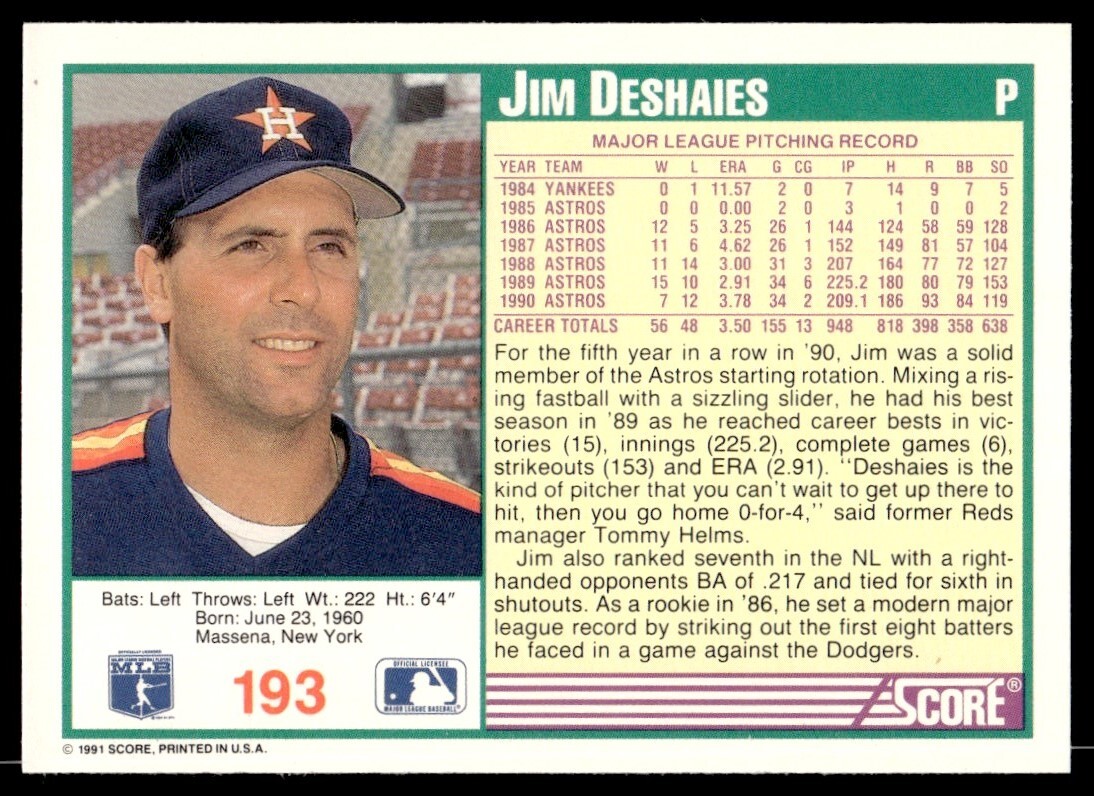 1991 Score Baseball Card Jim Deshaies Houston Astros 193 EBay 1991-score-baseball-card-jim-deshaies-houston-astros-193-ebay