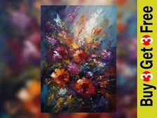 Explosive Colors Abstract Floral Oil Painting Print 5" x 7" Art Decor