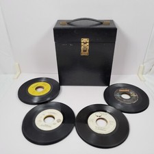 Lot of 22 Records with Black Mid Century Record Box 45 RPM 60s 70s Pop Abba